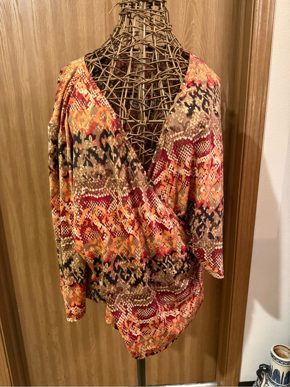 Brittany Black Woman Sequin Wrap Top Plus Size 2X Boho Earth Tone